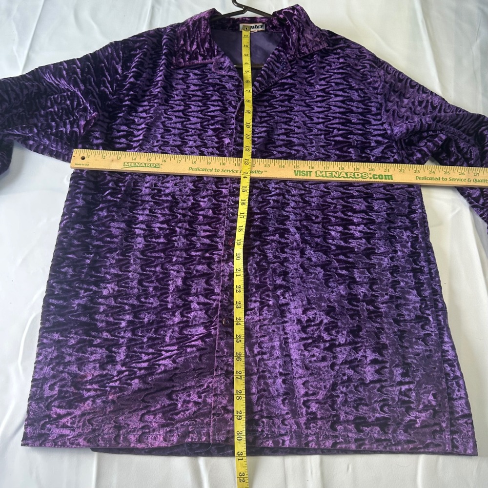 Vintage YMLA Unisex Purple Crushed Velvet Textured Button Down Shirt Long Sleeve - Picture 4 of 7